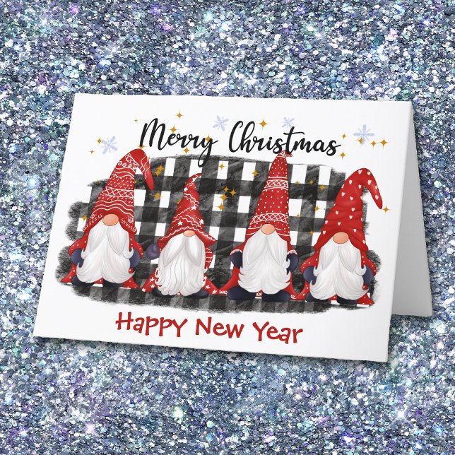 Cartes Pour Fêtes Annuelles Buffalo Plaid Gnome Joyeux Nouvel An Noël (Créateur téléchargé)