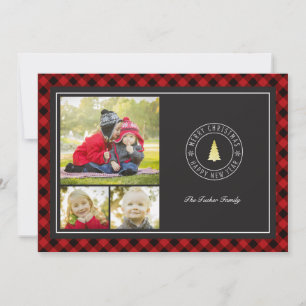 Cartes Pour Fêtes Annuelles Buffalo Plaid & Gold Tree Noël 3 photo