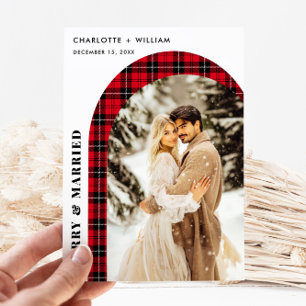 Cartes Pour Fêtes Annuelles Buffalo Plaid Newlyweets Joyeux & Mariés Photo