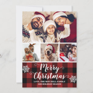 Cartes Pour Fêtes Annuelles Buffalo Plaid Red et Black Photo Joyeux Noël