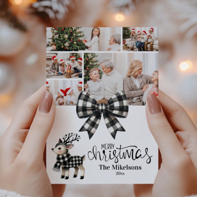 Cartes Pour Fêtes Annuelles Buffalo Plaid Reindee Family Photo Noël (Créateur téléchargé)