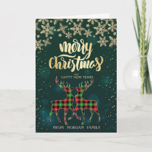 Cartes Pour Fêtes Annuelles Buffalo Plaid Reindees Snowflakes Noël
