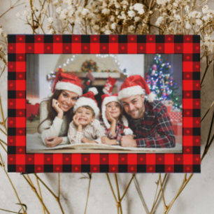 Cartes Pour Fêtes Annuelles Buffalo Plaid Rustique Personnalisé Photo Noël