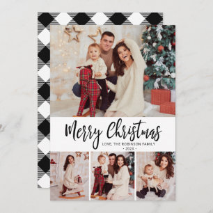 Cartes Pour Fêtes Annuelles Buffalo Plaid Simple 4 Photo Collage Noël