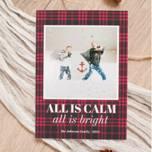 Cartes Pour Fêtes Annuelles Buffalo Plaid "Tout est calme" Drôle Photo Noël
