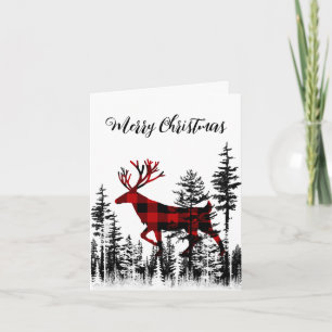 Cartes Pour Fêtes Annuelles Buffalo Plaid Woodland Forest Stade Joyeux Noël