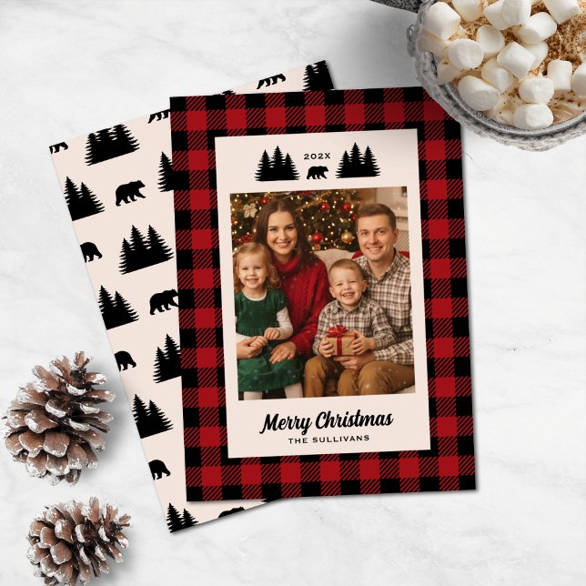 Cartes Pour Fêtes Annuelles Buffalo Plaid Woodland Photo (Créateur téléchargé)