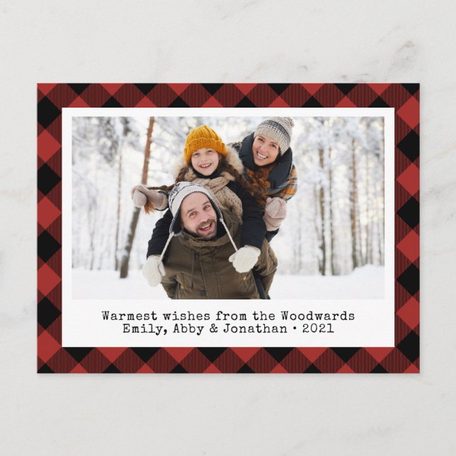 Cartes Pour Fêtes Annuelles Buffalo Rustique Plaid Photo Personnalisée Rouge N (Devant)