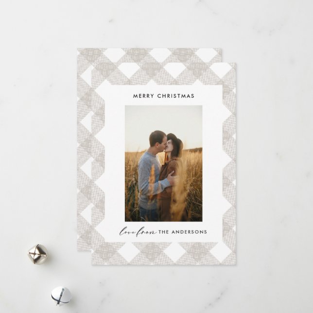 Cartes Pour Fêtes Annuelles Buffalo tartan moderne naturel 1 photo Noël Ho (Devant/Arrière en situation)