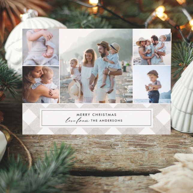 Cartes Pour Fêtes Annuelles Buffalo tartan moderne naturel 5 photo Noël (Créateur téléchargé)