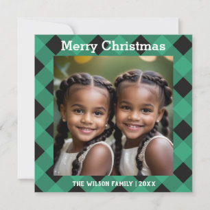 Cartes Pour Fêtes Annuelles Buffalo vert Plaid Photo personnalisée Noël
