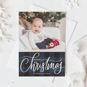 Cartes Pour Fêtes Annuelles Buffle bleu rustique plaqué Joyeux Noël Photo