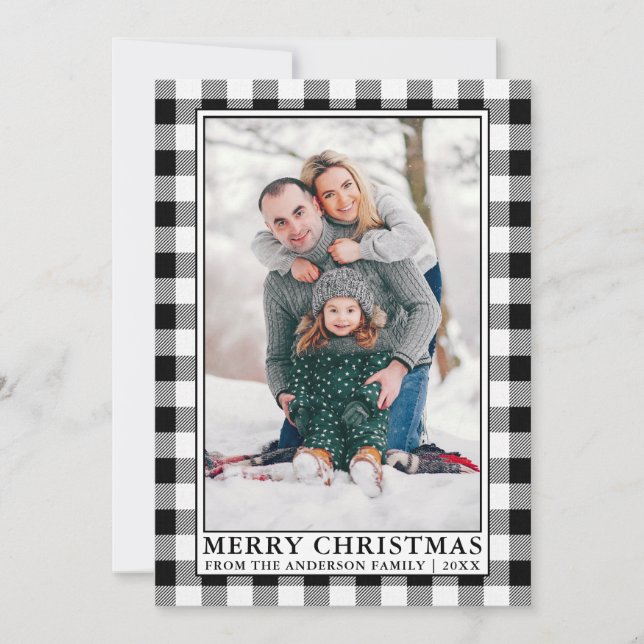 Cartes Pour Fêtes Annuelles Buffle noir blanc Plaid Joyeux Noël (Devant)