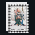 Cartes Pour Fêtes Annuelles Buffle noir blanc Plaid Joyeux Noël<br><div class="desc">Moderne tendance Buffle noir & blanc rustique Plaid Family Photo Joyeux Noël Carte de vacances</div>