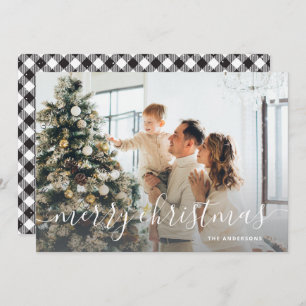 Cartes Pour Fêtes Annuelles Buffle noir blanc Plaid Photo Joyeux Noël
