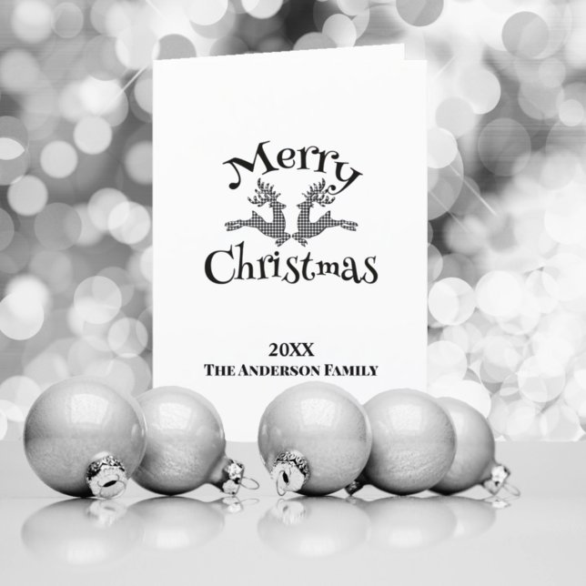 Cartes Pour Fêtes Annuelles Buffle noir blanc Plaid Photo Reinder personnalisé (Créateur téléchargé)