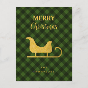 Cartes Pour Fêtes Annuelles Buffle noir vert de Noël Plaid Père Noël Sleigh