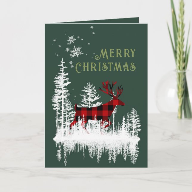 Cartes Pour Fêtes Annuelles Buffle plaid cerf de Noël enneigé Joyeux Noël Ho (Devant)