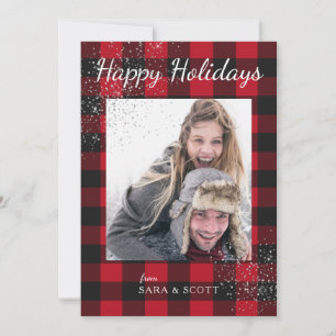 Cartes Pour Fêtes Annuelles Buffle rouge et noir Plaid Happy Holidays Photo