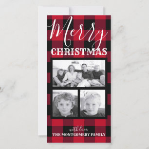 Cartes Pour Fêtes Annuelles Buffle rouge rustique noir Vérifier Noël 3 Photos