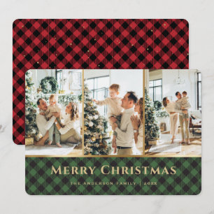 Cartes Pour Fêtes Annuelles Buffle rouge vert or Plaid Photo Noël