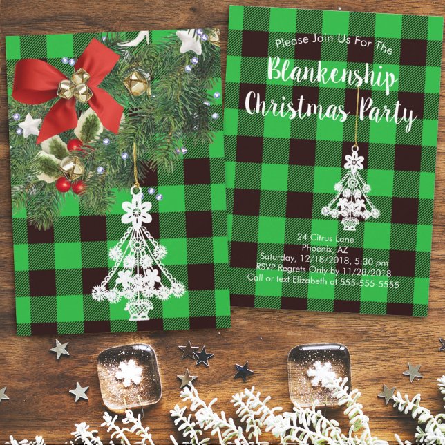 Cartes Pour Fêtes Annuelles Buffle vert Plaid Custom Christmas Tree Holiday (Créateur téléchargé)