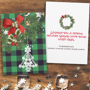 Cartes Pour Fêtes Annuelles Buffle vert Plaid Photo personnalisée Arbre de Noë
