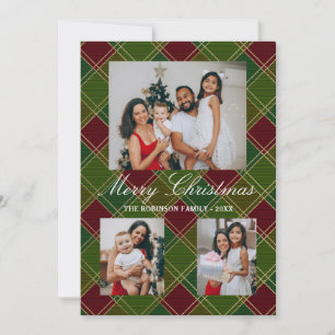 Cartes Pour Fêtes Annuelles Buffle vert Rouge Plaid Noël 4 Photo Collage