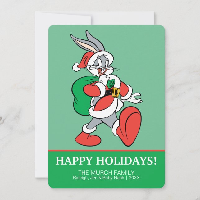 Cartes Pour Fêtes Annuelles BUGS BUNNY™ Père Noël marchant joyeusement (Devant)