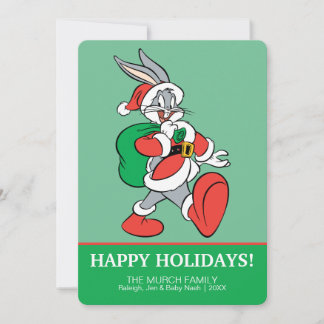 Cartes Pour Fêtes Annuelles BUGS BUNNY™ Père Noël marchant joyeusement