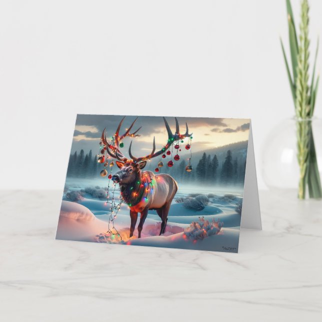 CARTES POUR FÊTES ANNUELLES BULL ELK NOËL - NOËL ARBRE DÉTRUIT (Devant)