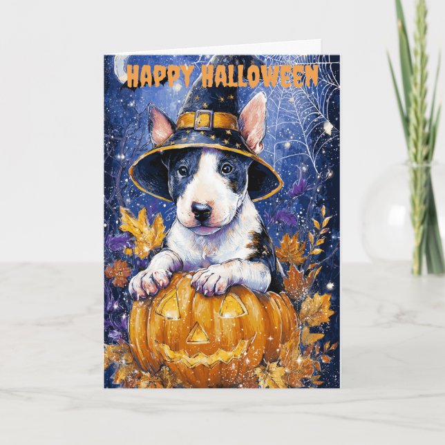 Cartes Pour Fêtes Annuelles Bull Terrier chien d'Halloween (Devant)