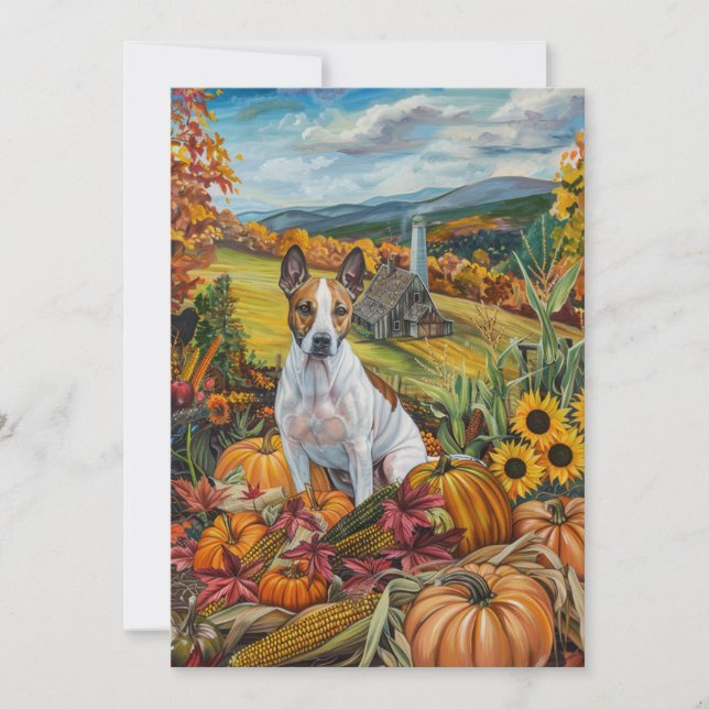 Cartes Pour Fêtes Annuelles Bull Terrier Chien Moisson d'automne Thankgiving (Devant)