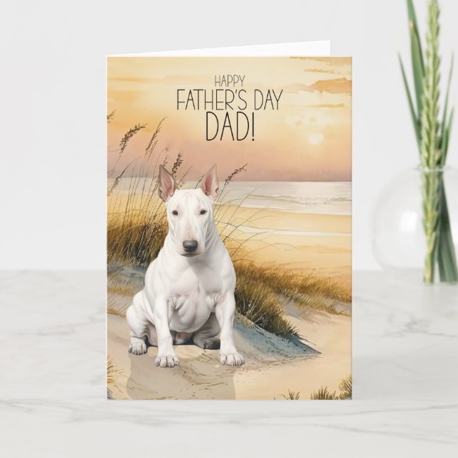 Cartes Pour Fêtes Annuelles Bull Terrier Dog Sunset Beach Father's Day (Devant)