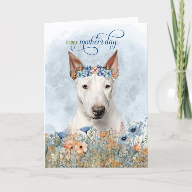 Cartes Pour Fêtes Annuelles Bull Terrier Dog Wildflowers Mother's Day (Devant)