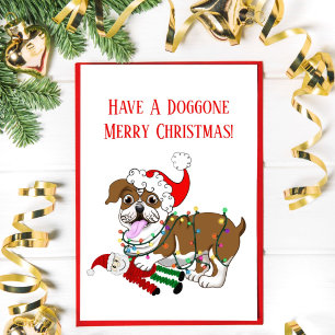 Cartes Pour Fêtes Annuelles Bulldog anglais avec lumières de Noël Joyeux Noël