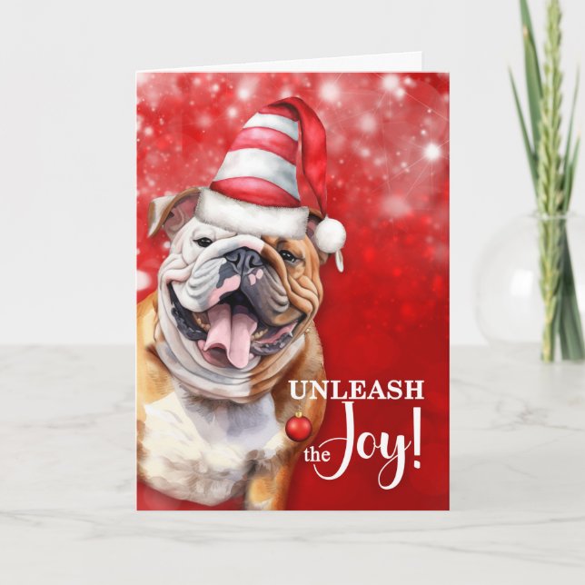 Cartes Pour Fêtes Annuelles Bulldog anglais dévoiler la joie Noël (Devant)