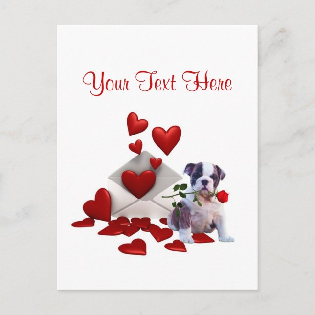 Cartes Pour Fêtes Annuelles Bulldog Chiot Rouge Rose Valentine Design (Devant)