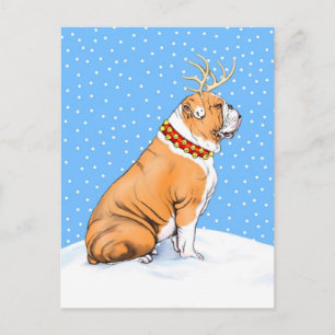 Cartes Pour Fêtes Annuelles Bulldog Christmas Reindeer Rouge et blanc