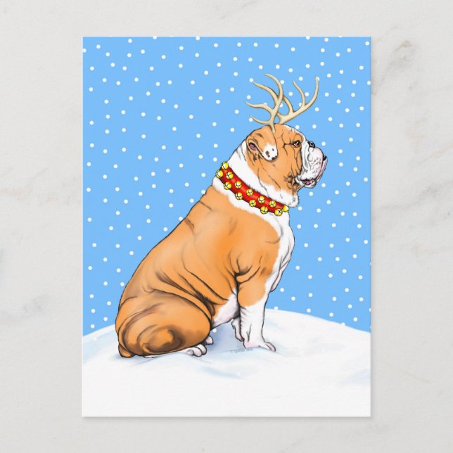 Cartes Pour Fêtes Annuelles Bulldog Christmas Reindeer Rouge et blanc (Devant)