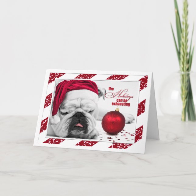 Cartes Pour Fêtes Annuelles Bulldog dort à travers Noël drôle (Devant)