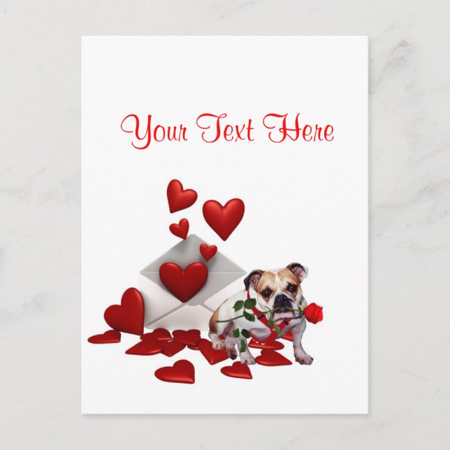 Cartes Pour Fêtes Annuelles Bulldog Maddie Red Rose Valentine Design (Devant)