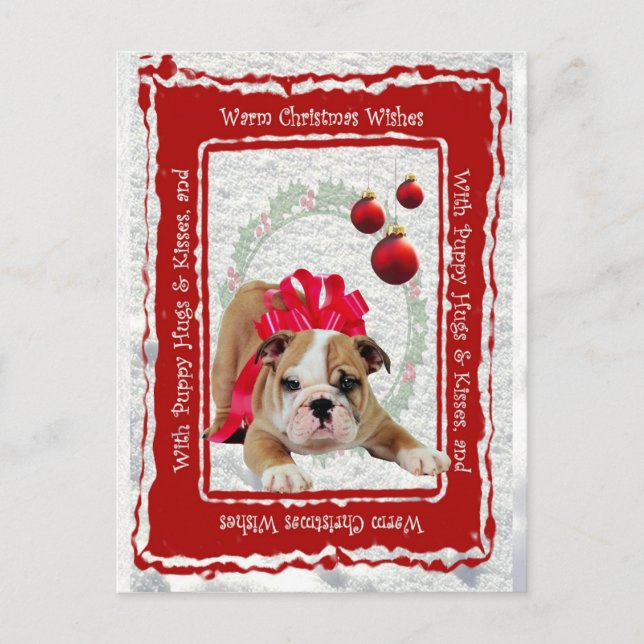 Cartes Pour Fêtes Annuelles Bulldog Puppy Hugs & Kisses et voeux de Noël (Devant)