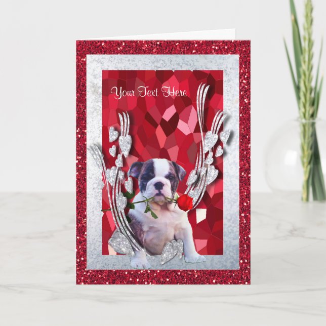 Cartes Pour Fêtes Annuelles Bulldog Puppy Personnaliser It Valentine Version 3 (Devant)