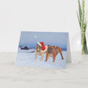 Cartes Pour Fêtes Annuelles Bulldogs anglais sur Crisp Winter Night