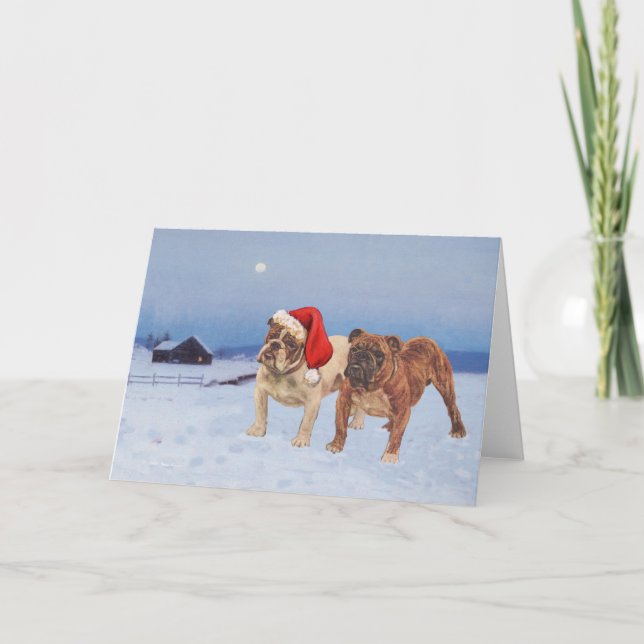 Cartes Pour Fêtes Annuelles Bulldogs anglais sur Crisp Winter Night (Devant)