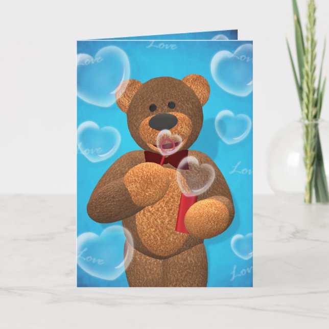 Cartes Pour Fêtes Annuelles Bulles de soufflement de coeur de petit ours (Devant)