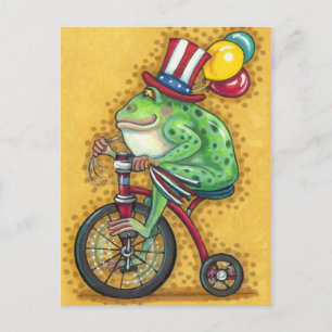 CARTES POUR FÊTES ANNUELLES BULLFROG 4TH OF JULY, FROG TRICYCLE & BALLOONS