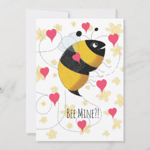 Cartes Pour Fêtes Annuelles Bumblebee mignonne aux Coeurs roses sur marguerite