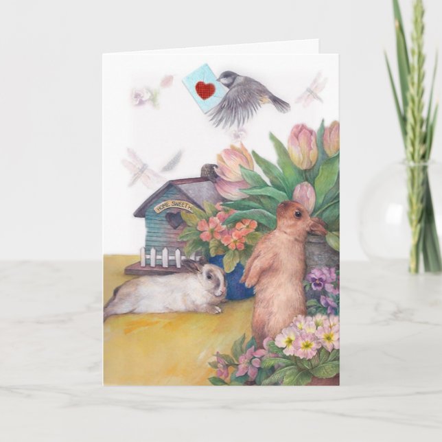 Cartes Pour Fêtes Annuelles Bunnies de Pâques avec livraison spéciale de poule (Devant)